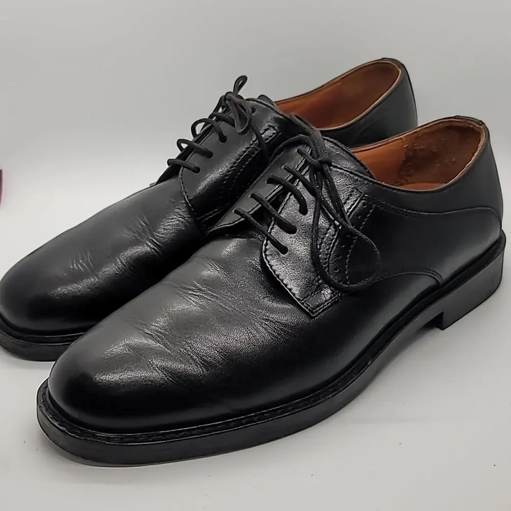 JOHNSTON & MURPHY sz10.5 Derby plain toe rubber sole lace up oxford calfskin